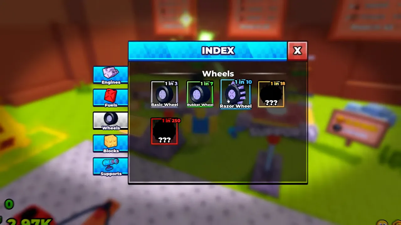 The INDEX collection screen open on its Wheels tab