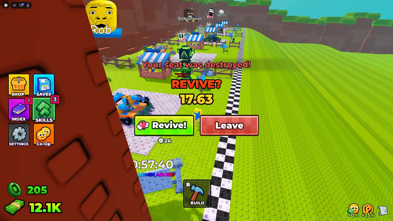 The revive prompt during the boss fight, with a timer and Revive and Leave buttons