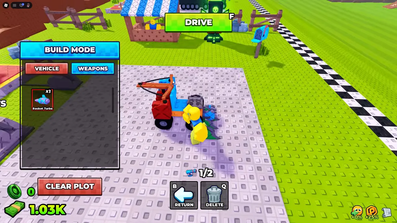 Build mode with a Crossbow fitted on the car and the counter at 1/2