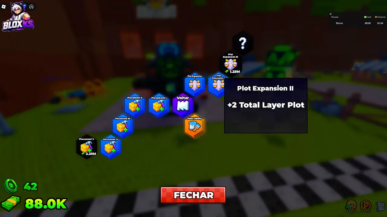 The plot branch of the skill tree with a tooltip reading Plot Expansion II, plus 2 total layer plot